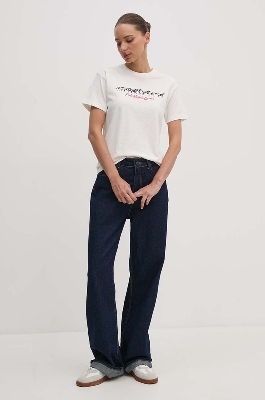 Bavlněné tričko Polo Ralph Lauren 211941186 béžová AW24