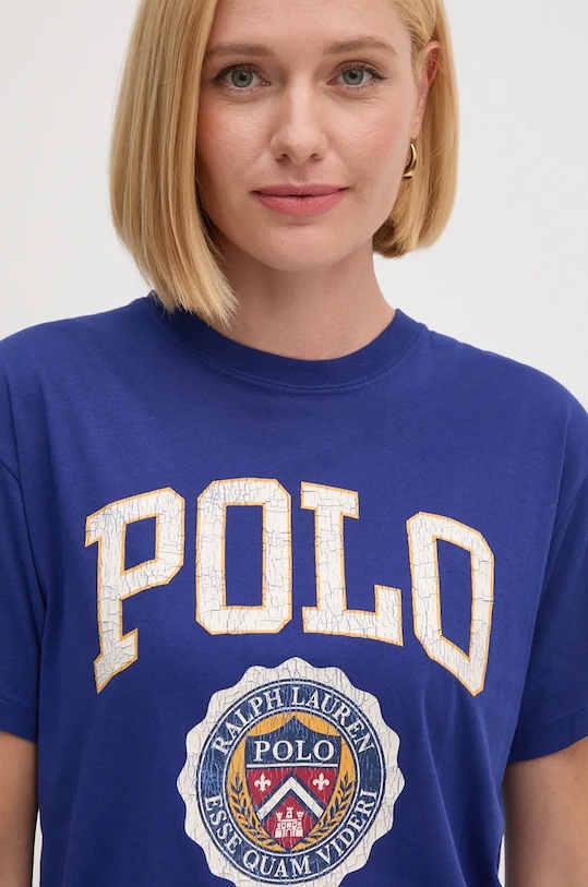 Bavlněné tričko Polo Ralph Lauren potisk modrá 211941206