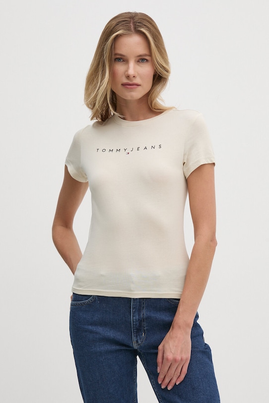 Tommy Jeans tricou din bumbac DW0DW18398 bej NC24