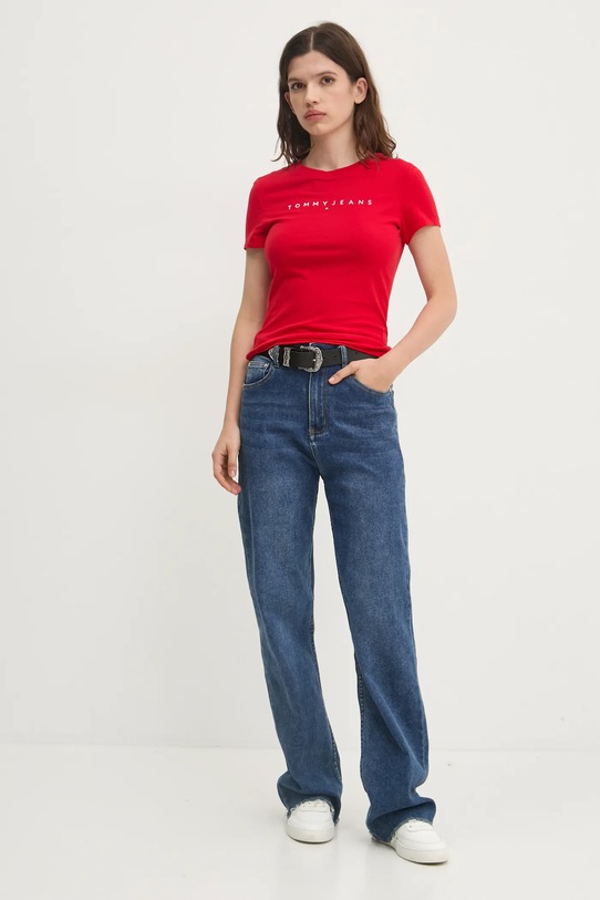 Bavlnené tričko Tommy Jeans DW0DW18398 červená NC24