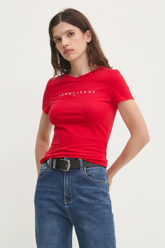 Bavlnené tričko Tommy Jeans červená DW0DW18398