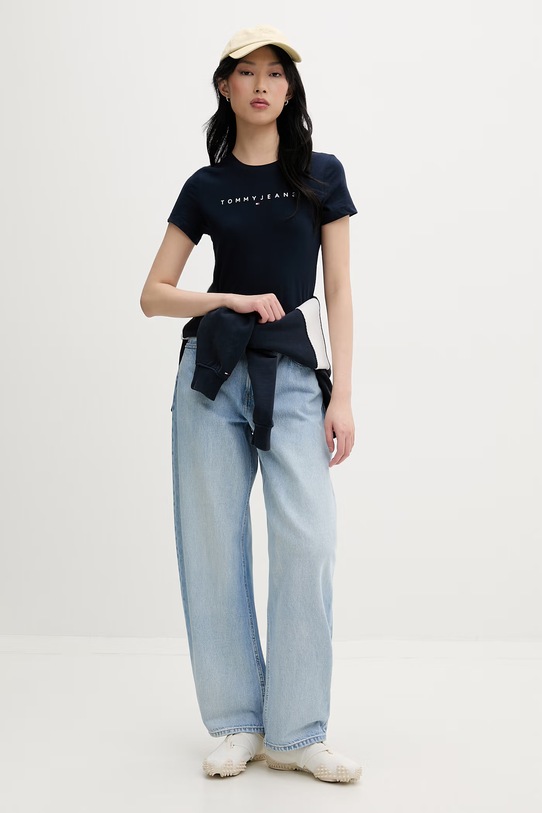 Tommy Jeans T-shirt damski bawełniany DW0DW18398 granatowy SS26