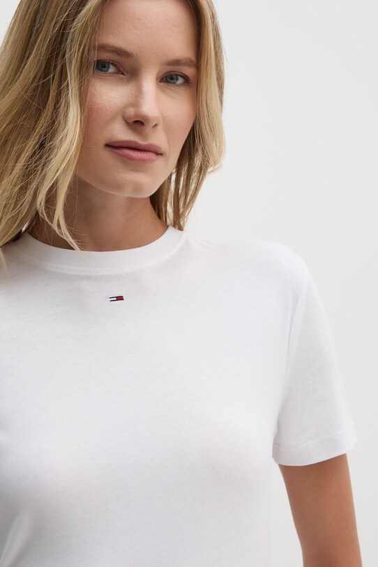 Bavlněné tričko Tommy Jeans hladký bílá DW0DW18441