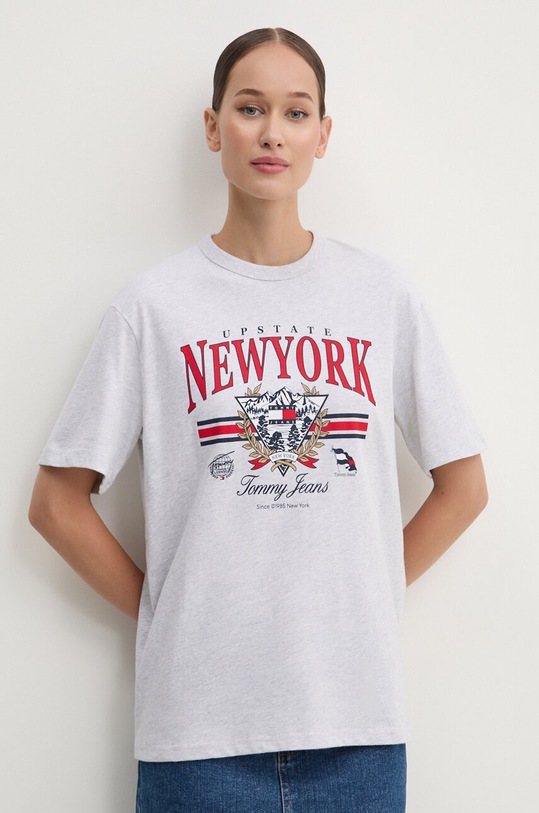 Хлопковая футболка Tommy Jeans хлопок серый DW0DW18410