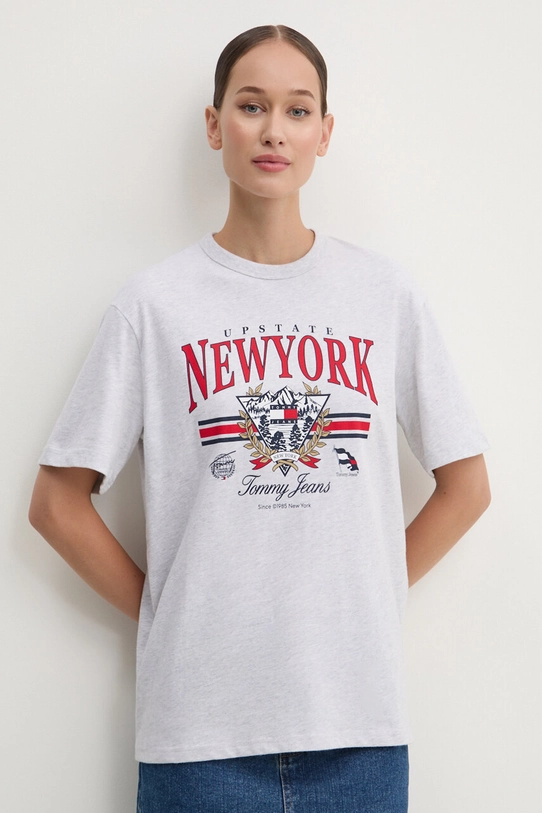 Хлопковая футболка Tommy Jeans хлопок серый DW0DW18410