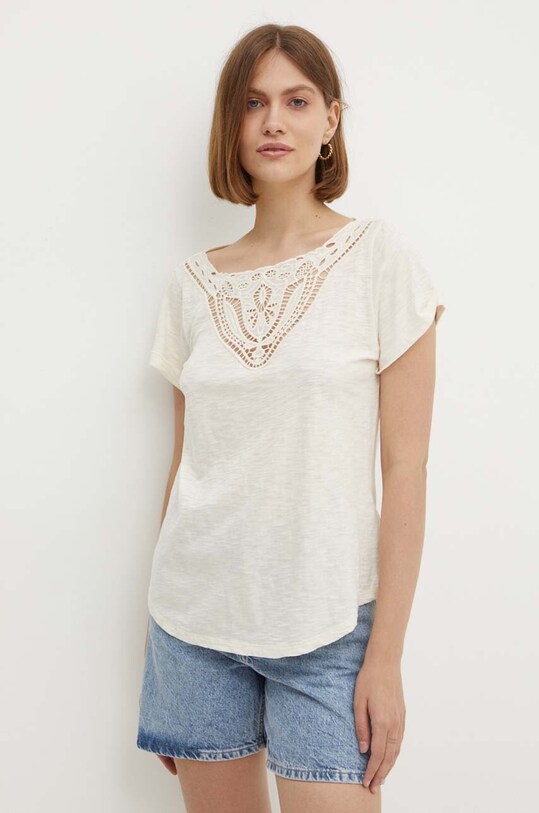 Хлопковая футболка Lauren Ralph Lauren хлопок бежевый 200940443