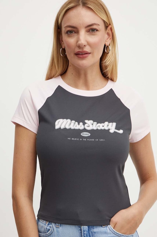 Tričko Miss Sixty 6L2SJ1480000 SJ1480 slim sivá 6L2SJ1480000