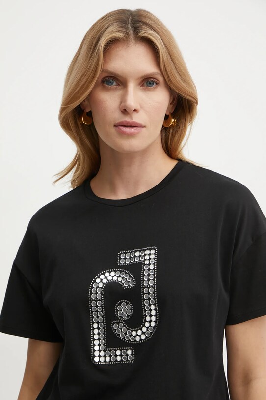 Liu Jo t-shirt bawełniany aplikacja czarny WF4104.J5904