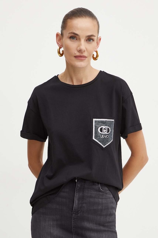 Liu Jo tricou din bumbac imprimeu negru WF4177.JS923