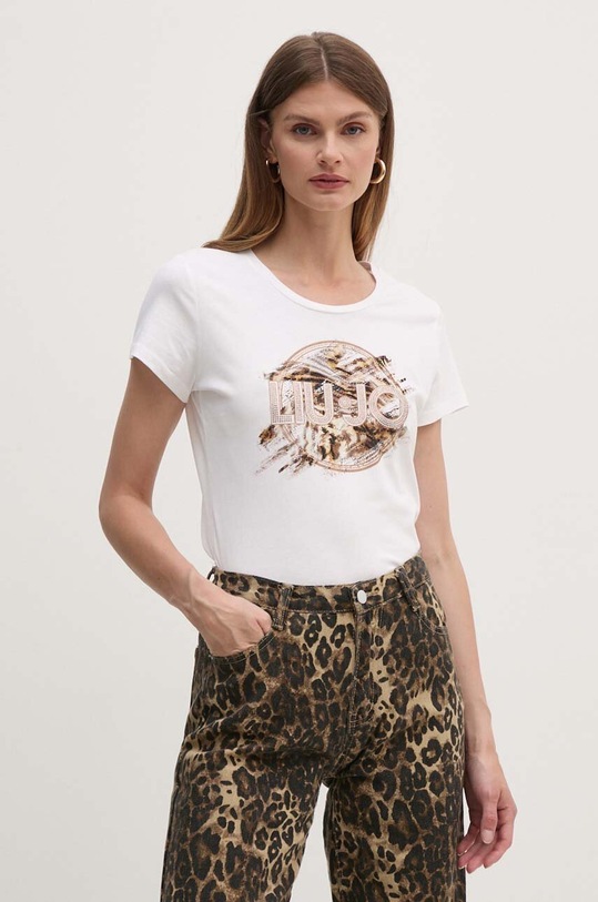 Liu Jo t-shirt bawełniany nadruk beżowy WF4178.JS923
