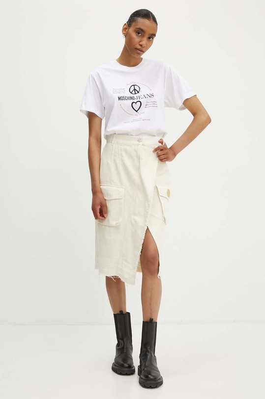 Bavlněné tričko Moschino Jeans 0707.8237 bílá AW24