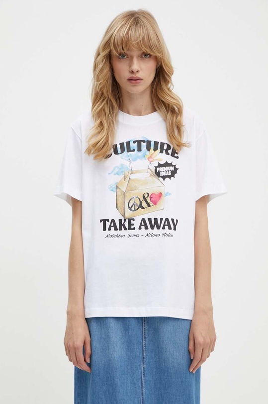 Moschino Jeans pamut póló pamut fehér 0708.8237