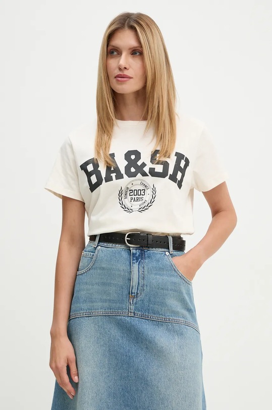BA&SH t-shirt bawełniany beżowy 1H24IONI