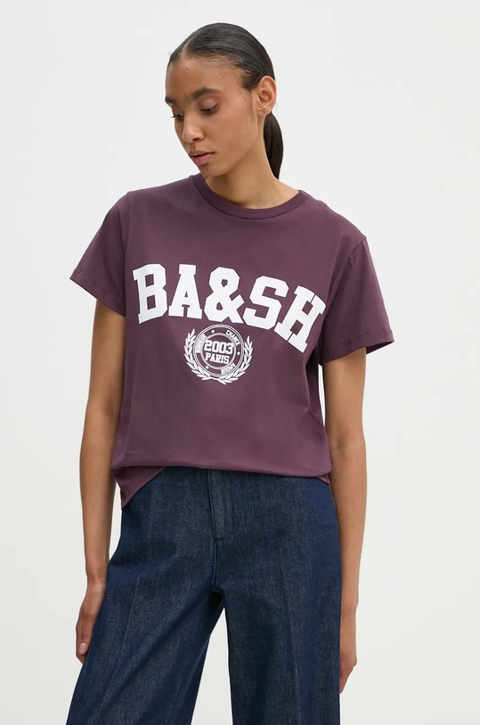 BA&SH t-shirt bawełniany nadruk fioletowy 1H24IONI