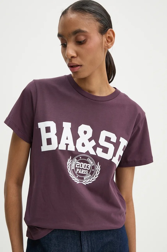 BA&SH t-shirt bawełniany fioletowy 1H24IONI
