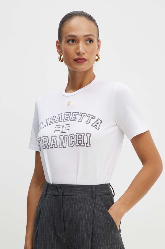 Elisabetta Franchi t-shirt in cotone sovrastampa bianco MA01546E2