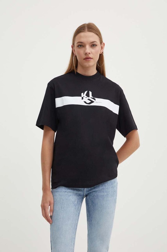 Karl Lagerfeld Jeans t-shirt bawełniany nadruk czarny 245J1700