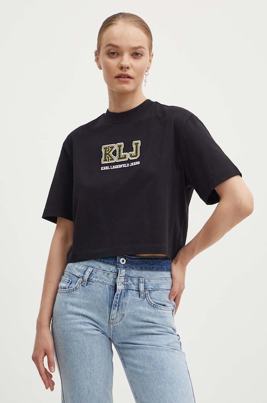 Karl Lagerfeld Jeans t-shirt bawełniany aplikacja czarny 245J1701