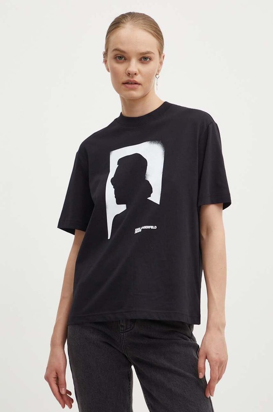 Βαμβακερό μπλουζάκι Karl Lagerfeld Jeans στάμπα μαύρο 245J1711