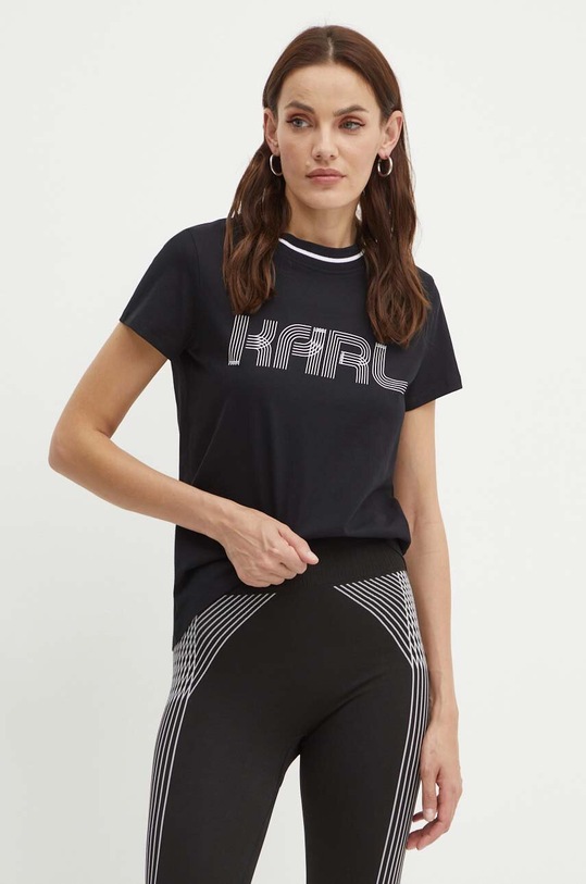 Karl Lagerfeld t-shirt bawełniany nadruk czarny 245W1707