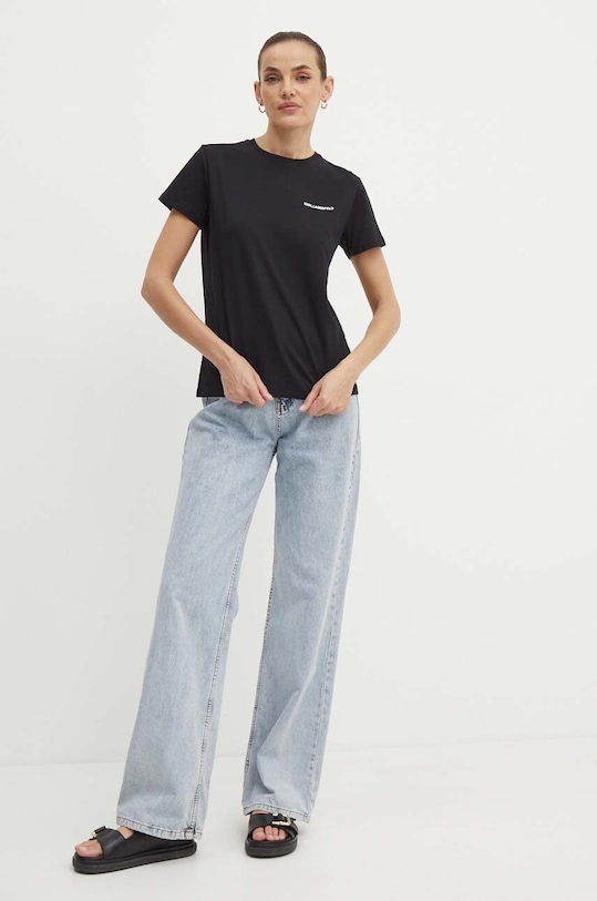 Bombažna kratka majica Karl Lagerfeld 245W1714 črna AW24