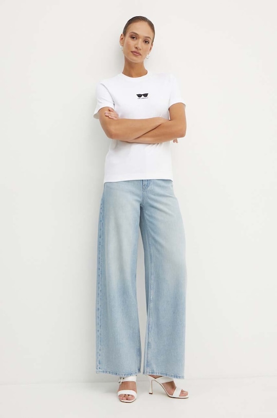 Bavlněné tričko Karl Lagerfeld 245W1717 bílá AW24