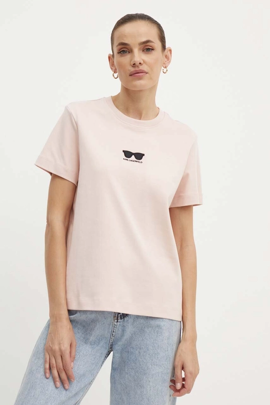 Karl Lagerfeld t-shirt bawełniany regular różowy 245W1717