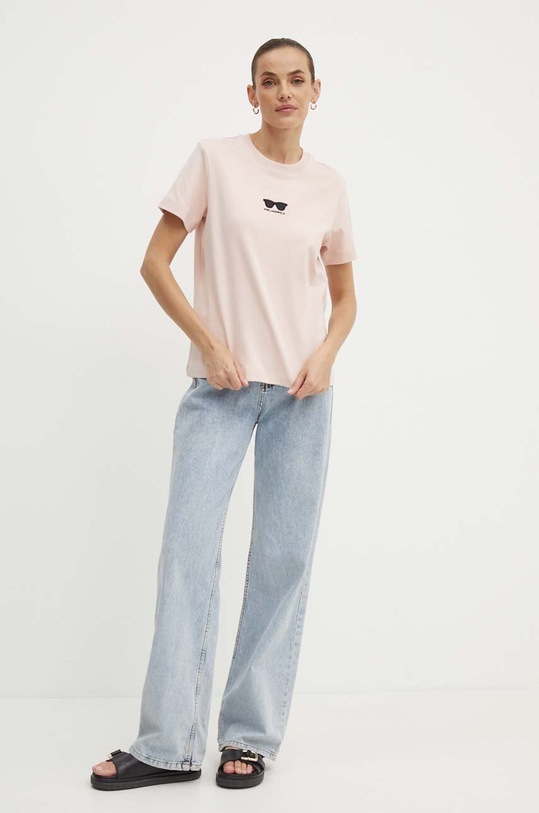 Bavlněné tričko Karl Lagerfeld 245W1717 růžová AW24
