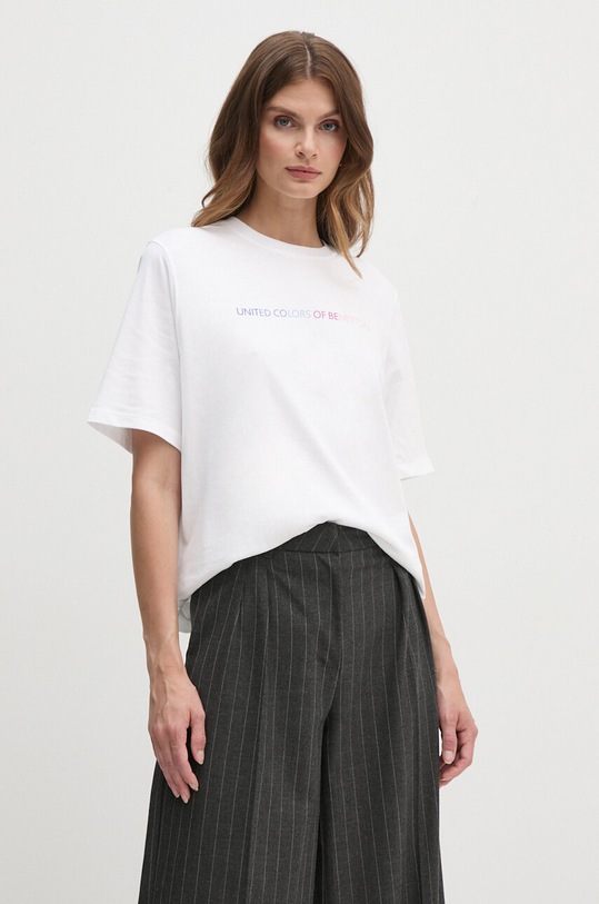 United Colors of Benetton tricou din bumbac print alb 3BL0D1081