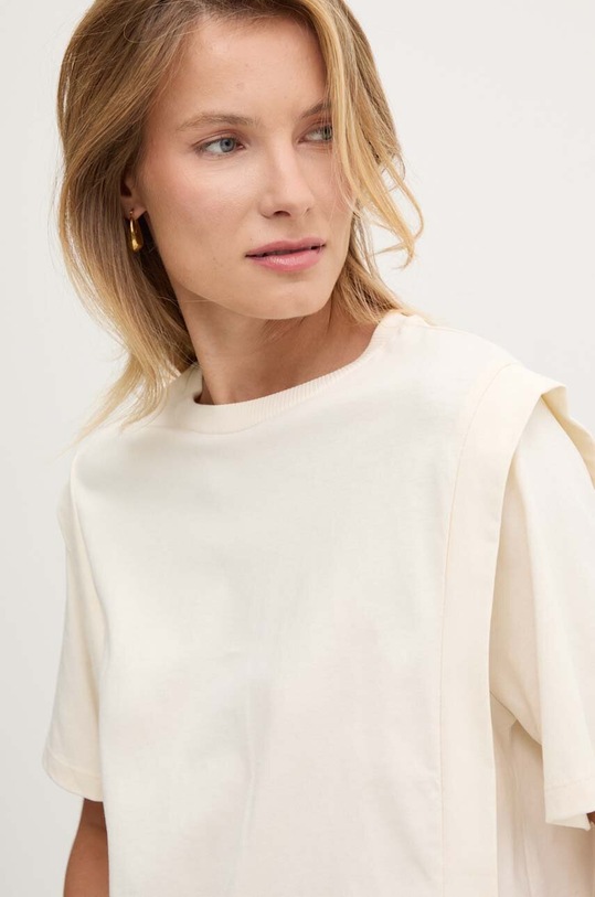 Bavlněné tričko United Colors of Benetton hladký béžová 3BL0D1088