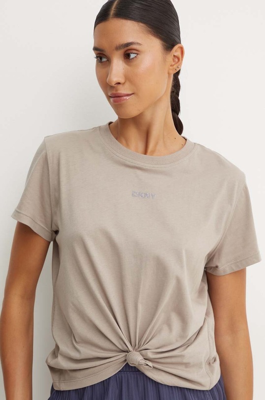 Bavlněné tričko Dkny hladký hnědá DP4T9994