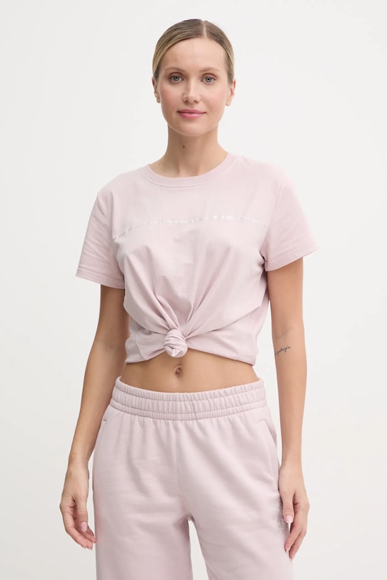 Dkny t-shirt in cotone applique rosa DP4T9518