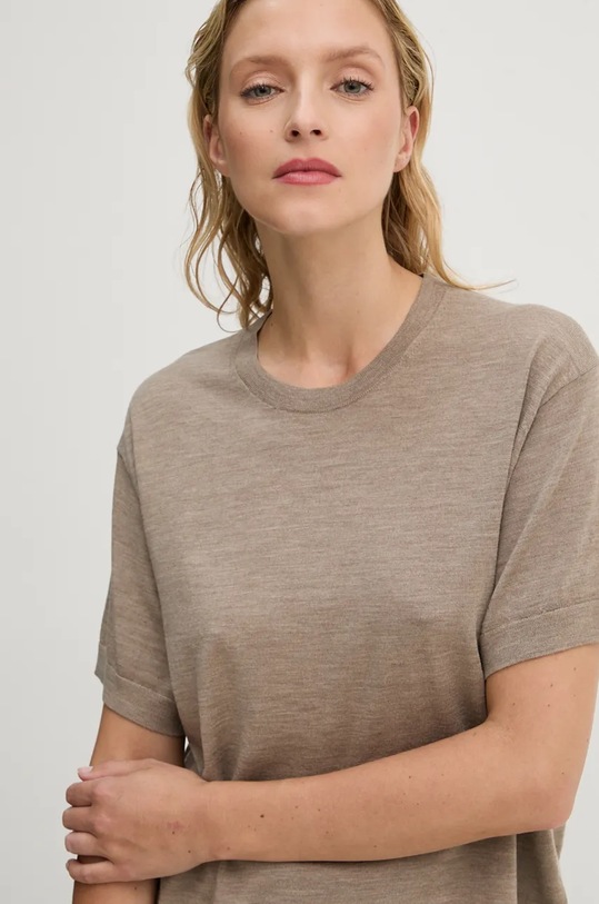 Vlnené tričko Theory relaxed béžová O0711719