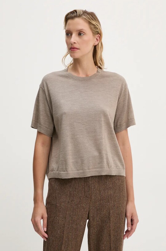 Vlnené tričko Theory béžová O0711719