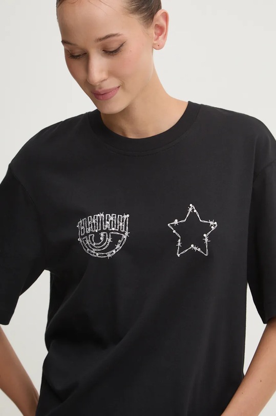 Bavlněné tričko Chiara Ferragni kulatý černá 77CBHK10