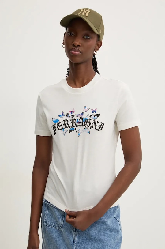 Chiara Ferragni tricou din bumbac bej 77CBHK02