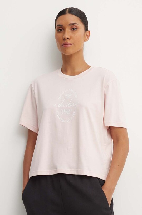 adidas tricou din bumbac Essentials print roz IW5183