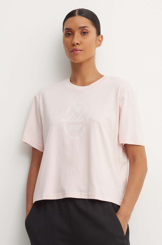 Bavlněné tričko adidas Essentials kulatý růžová IW5183