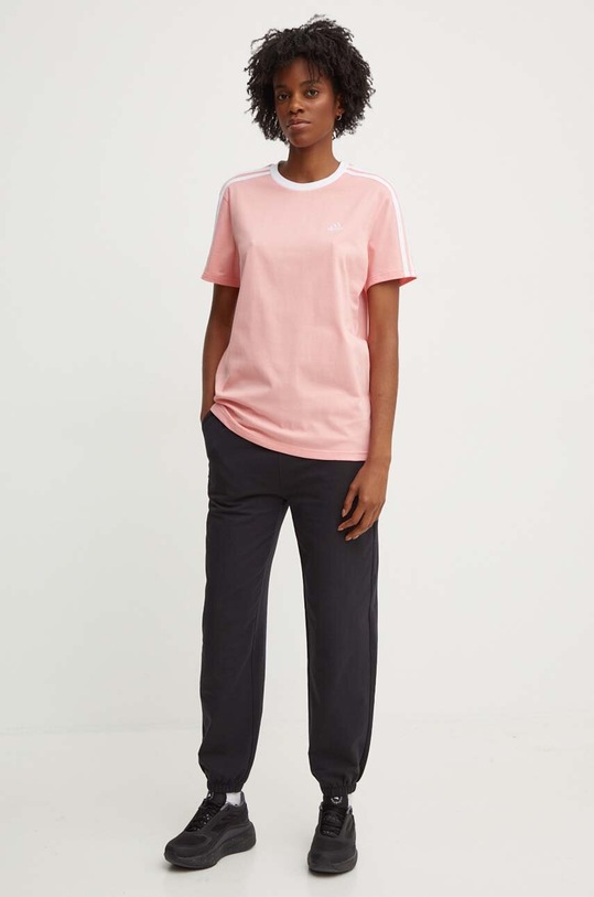 Bavlněné tričko adidas Essentials IY1698 růžová AW24