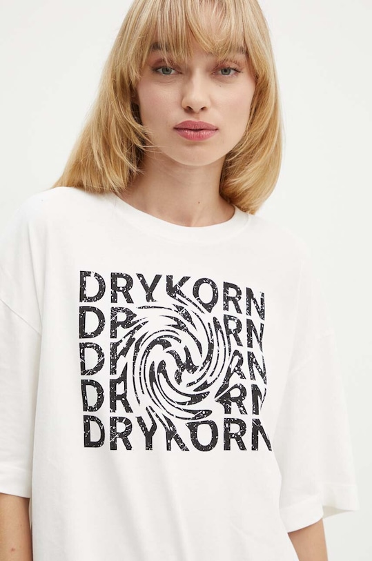 Βαμβακερό μπλουζάκι Drykorn μπεζ 89988.520005