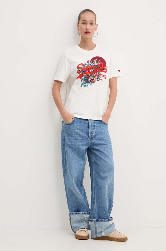 Bavlněné tričko Superdry W1011506A.34C bílá AW24