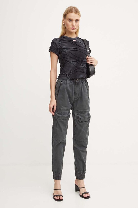 Diesel t-shirt bawełniany T-UNCUTIE-LONG-P1 A14076.0ANAY czarny AW24