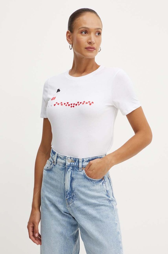Marella t-shirt bawełniany nadruk biały 2423976044200