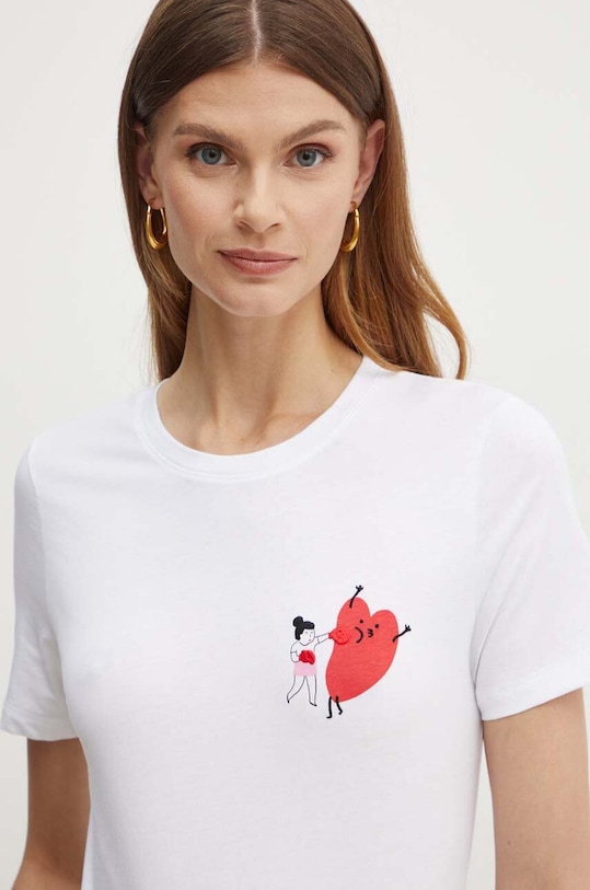 Marella t-shirt bawełniany nadruk biały 2423976044200