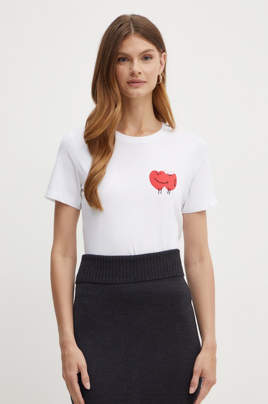 Marella t-shirt bawełniany nadruk biały 2423976044200