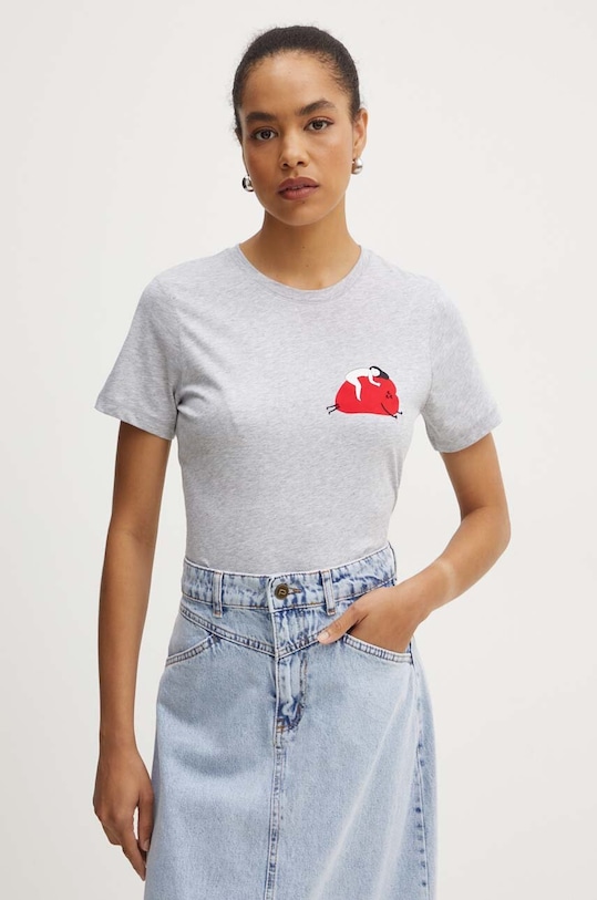 Marella t-shirt bawełniany nadruk szary 2423976044200