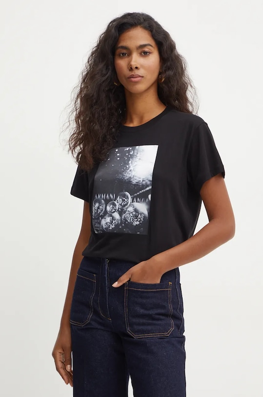 Pamučna majica Armani Exchange Planet friendly crna 6DYT42.YJ3RZ