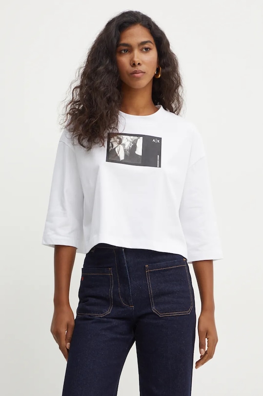 Armani Exchange tricou din bumbac print alb 6DYT43.YJ7VZ