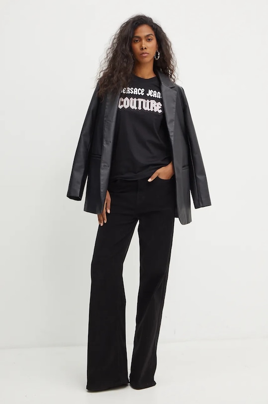 Бавовняна футболка Versace Jeans Couture 77HAHC02.CJ01C чорний AW24
