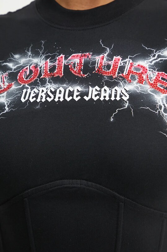 Βαμβακερό τοπ Versace Jeans Couture 77HAHL04.CJ01L μαύρο